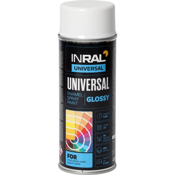 Dažai aerozoliniai universalūs INRAL RAL9003 400 ml