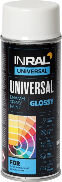 Dažai aerozoliniai INRAL UNIVERSAL RAL9010, Grynai balta, blizgi, 400 ml