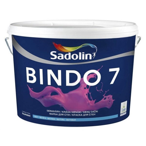 Vandeniniai vidaus dažai SADOLIN BINDO 7, 5 l, BW bazė, balti, matiniai