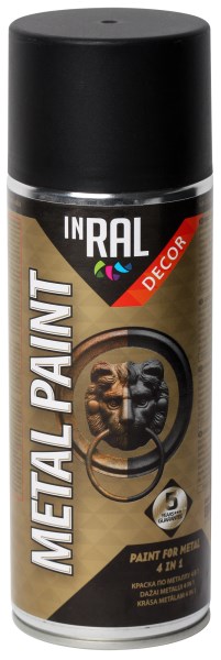 Dažai aerozoliniai, antikoroziniai INRAL METAL PAINT 4in1, Juoda, matinė, 400 ml