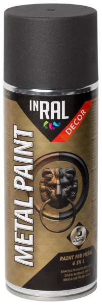 Dažai aerozoliniai, antikoroziniai INRAL METAL PAINT 4in1, Pilkas antracitas, matinė, 400 ml