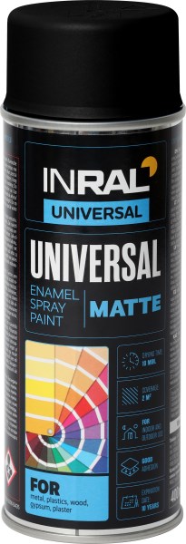 INRAL UNIVERSAL RAL 9005, Tamsiai juoda, matinė 400 ml dažai