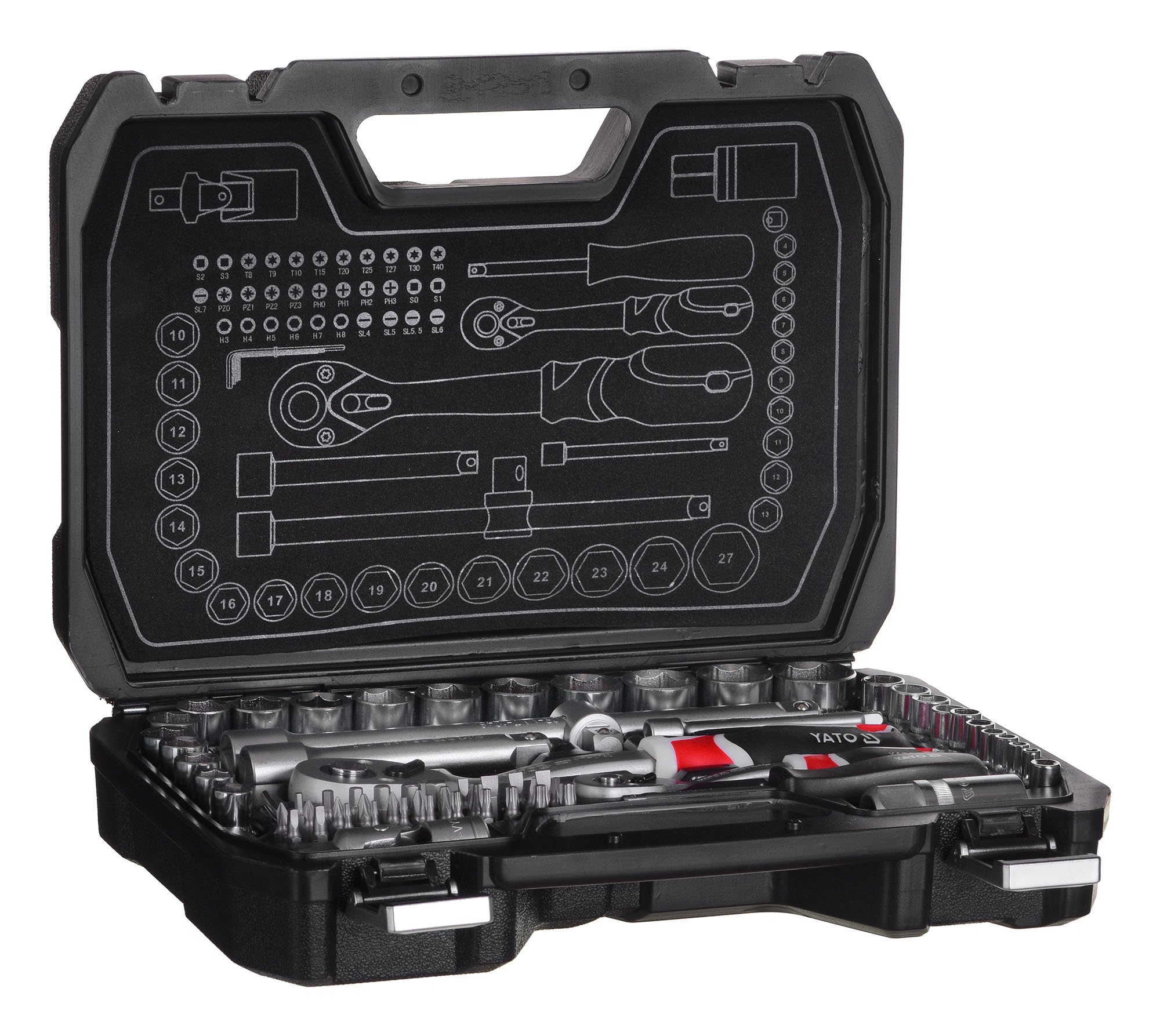 Veržliarakčių rinkinys YATO YT-38782 1/4""/1/2"" 72 el.