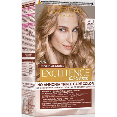 L'Oréal Paris Excellence Creme Universal Nudes Ilgalaikiai plaukų dažai, 8U Universal Light Blonde