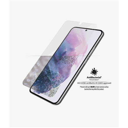 PanzerGlass | Samsung | Galaxy S22 | Tempered glass | Transparent | Case friendly. Compatible with ultrasonic fingerprint sensor. 100 % touch sensitivity. Antibacterial (ISO 22196 certified & JIS 22810 approved) | Screen Protector|7293