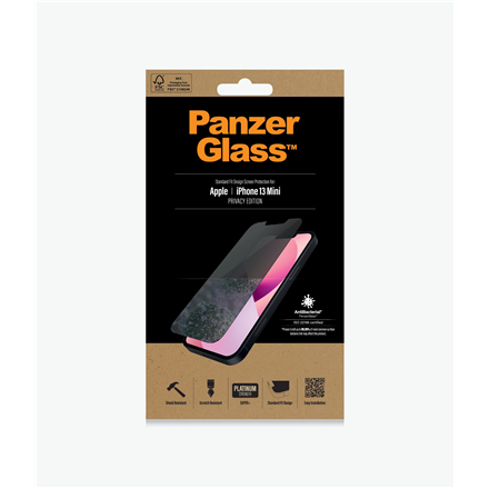 PanzerGlass | Apple | iPhone 13 Mini | Tempered glass | Black | Crystal clear; Resistant to scratches and bacteria; Shock absorbing; Easy to install | Privacy Screen Protector|P2741