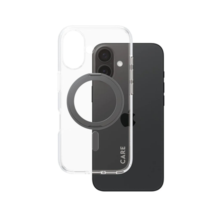 CARE by PanzerGlass Feature Case Transparent w. Black Kickstand & MagSafe iPhone 16 | CARE|1321