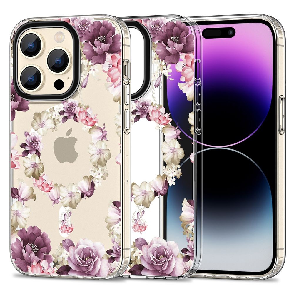 Skaidrus gėlėtas dėklas "Tech-Protect Magmood Magsafe Rose Floral" telefonui iPhone 15 Pro Max