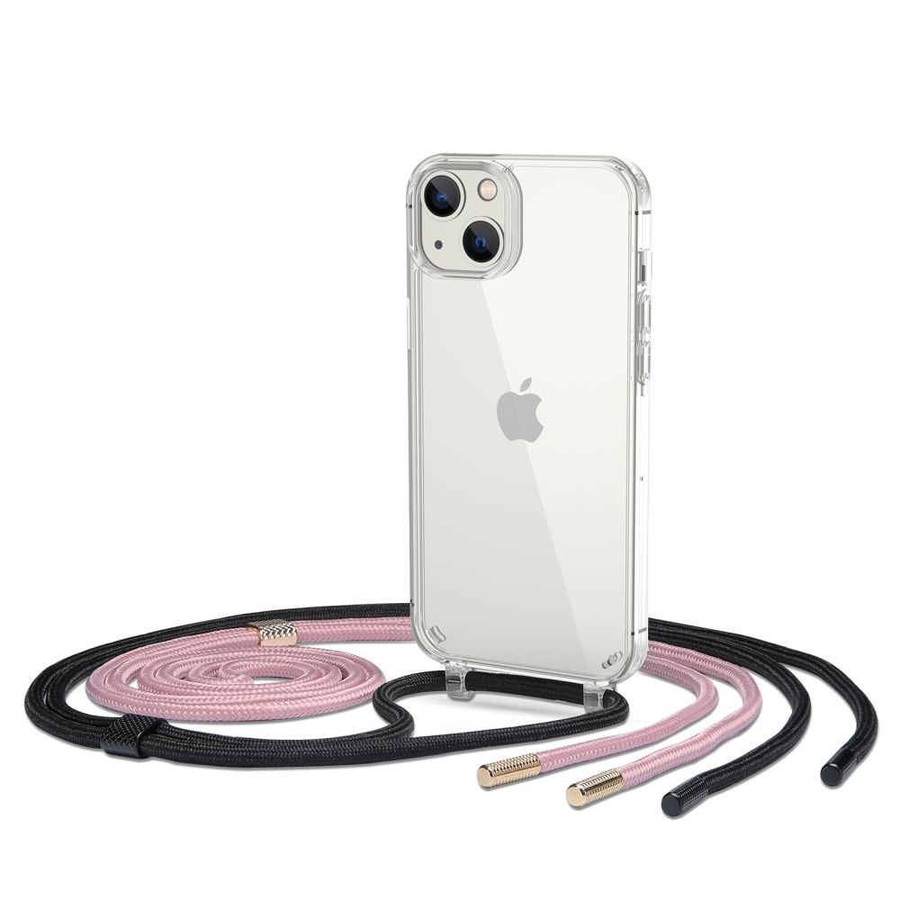 Skaidrus dėklas su dirželiais "Tech-Protect Flexair Chain Black & Pink" skirtas iPhone 14