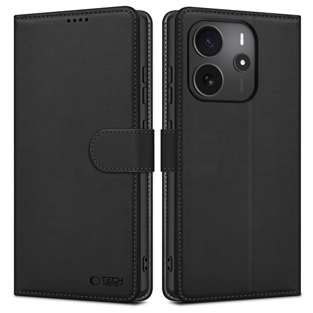 Juodas atverčiamas dėklas "Tech-Protect Wallet" telefonui Xiaomi Redmi Note 14 4G / LTE