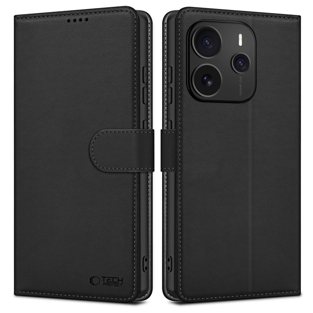 Juodas atverčiamas dėklas "Tech-Protect Wallet" telefonui Xiaomi Redmi Note 14 5G