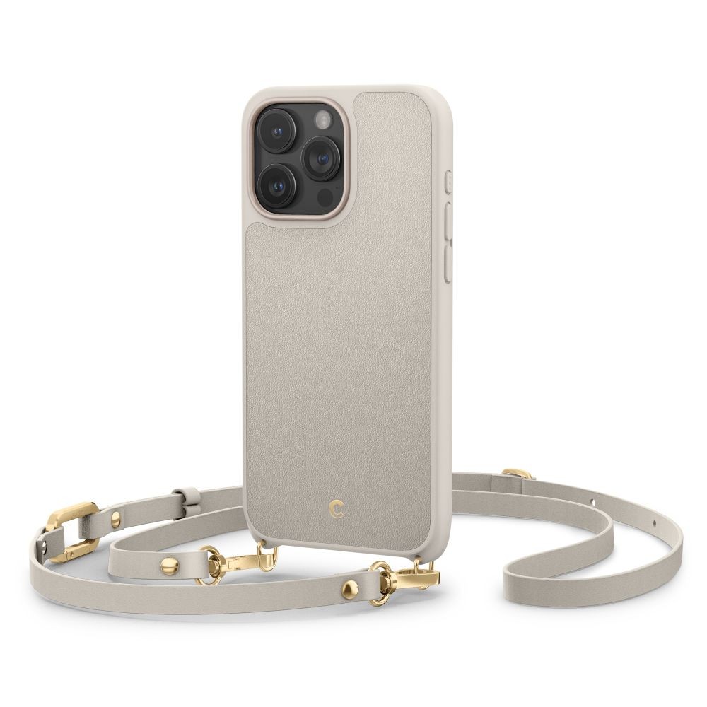 Kreminės spalvos išskirtinio dizaino matinis dėklas "Spigen Cyrill Classic Charm Mag Magsafe" telefonui iPhone 15 Pro
