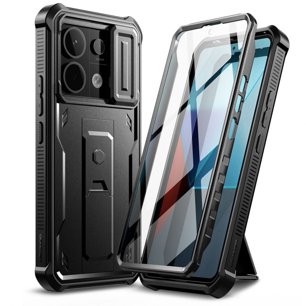 Juodas dviejų dalių dėklas "Tech-Protect Kevlar Cam+" telefonui Xiaomi Redmi Note 13 Pro 5G / Poco X6 5G