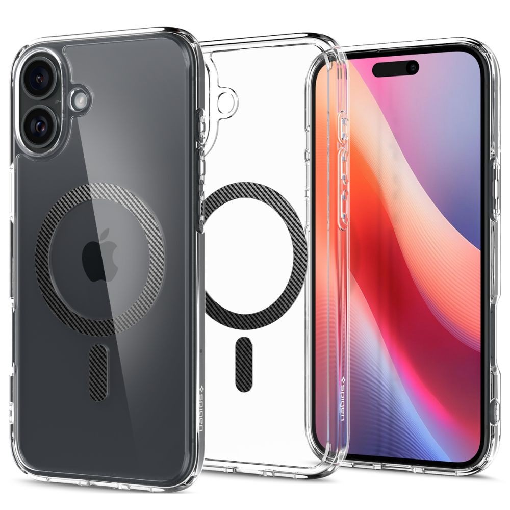 Itin tvirtas skaidrus dėklas su anglies pluošto detalėmis "Spigen Ultra Hybrid Mag Magsafe" telefonui Apple iPhone 16