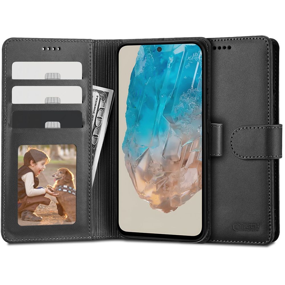 Juodas atverčiamas dėklas "Tech-Protect Wallet" telefonui Samsung Galaxy M35 5G