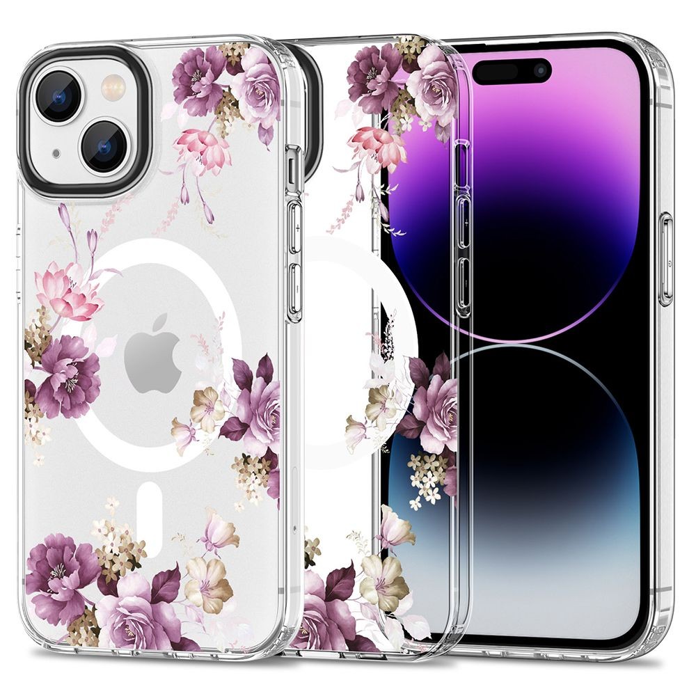 Skaidrus gėlėtas dėklas "Tech-Protect Magmood Magsafe Spring Floral" telefonui iPhone 15