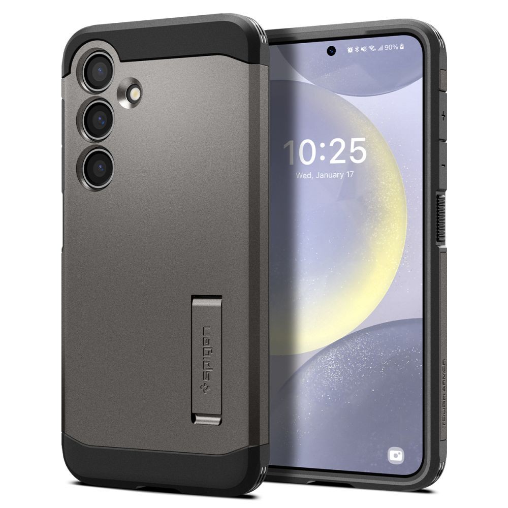 Pilkas dviejų sluoksniu dėklas/stovas "Spigen Tough Armor" telefonui Samsung Galaxy S24 Plus