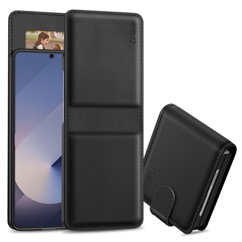Juodas atverčiamas dėklas "Tech-Protect Wallet" telefonui Samsung Galaxy Z Flip 6 / 7 FE