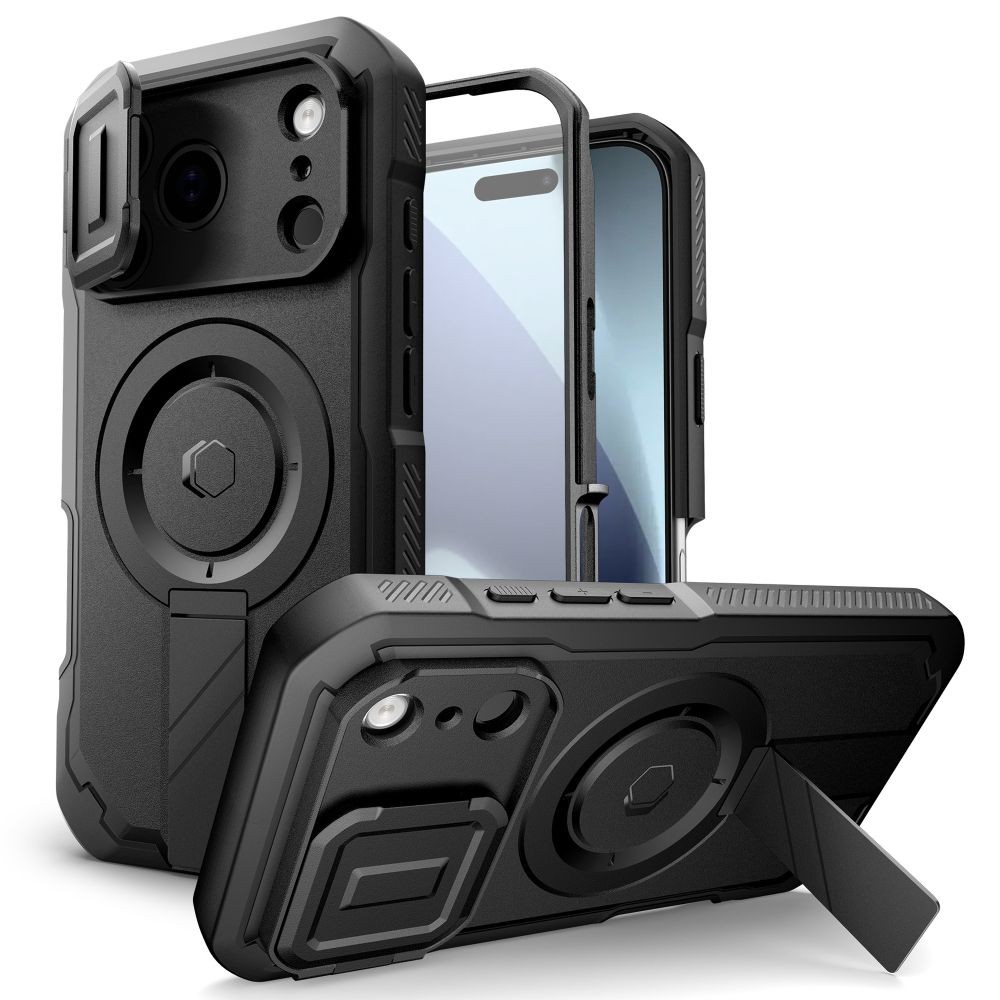 Juodas dviejų dalių dėklas "Tech-Protect Kevlar Magsafe+" telefonui Apple iPhone 17 Pro