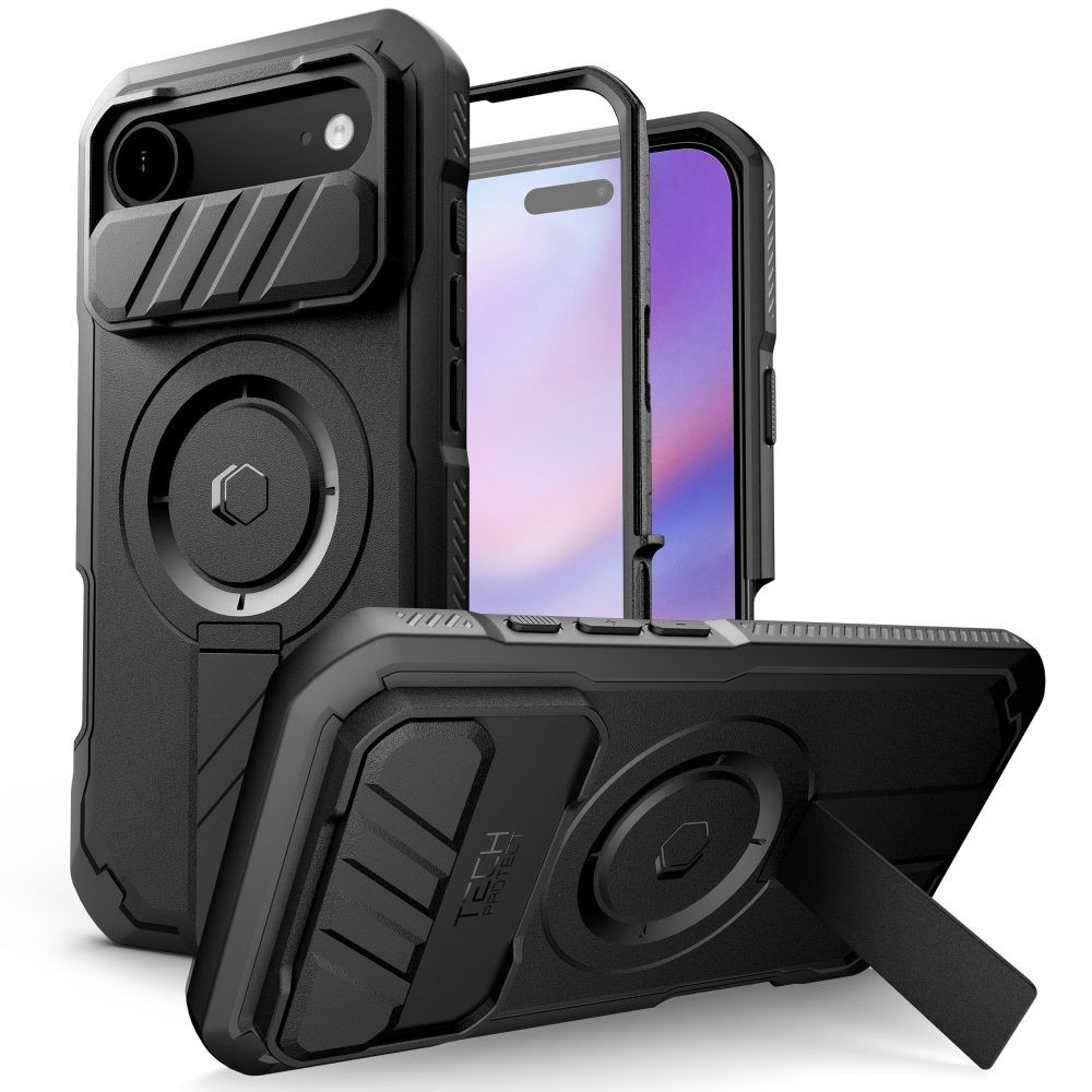 Juodas dviejų dalių dėklas "Tech-Protect Kevlar Magsafe+" telefonui Apple iPhone 17 Air