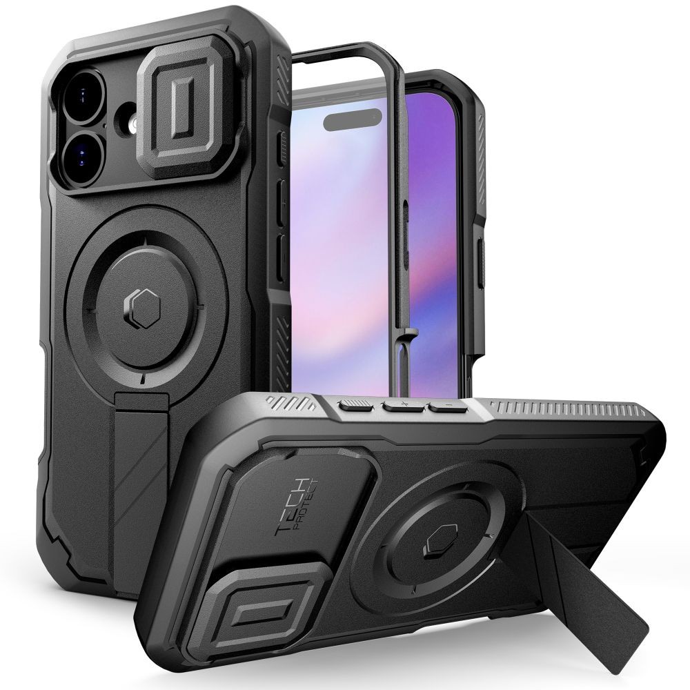 Juodas dviejų dalių dėklas "Tech-Protect Kevlar Magsafe+" telefonui Apple iPhone 17