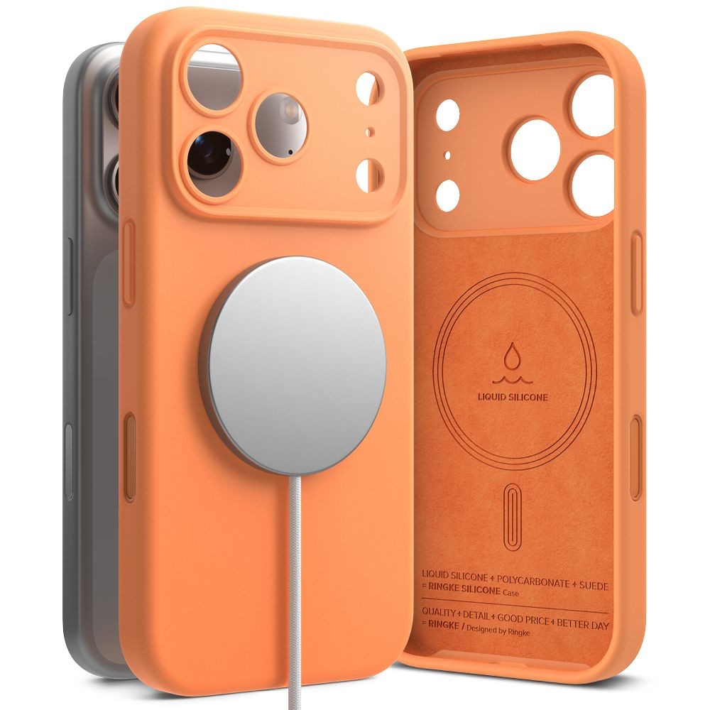 Mandarinų spalvos dėklas "Ringke Silicone Magnetic Magsafe" telefonui Apple iPhone 17 Pro Max