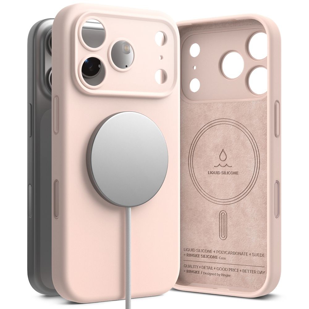 Rožinio smėlio spalvos dėklas "Ringke Silicone Magnetic Magsafe" telefonui Apple iPhone 17 Pro Max