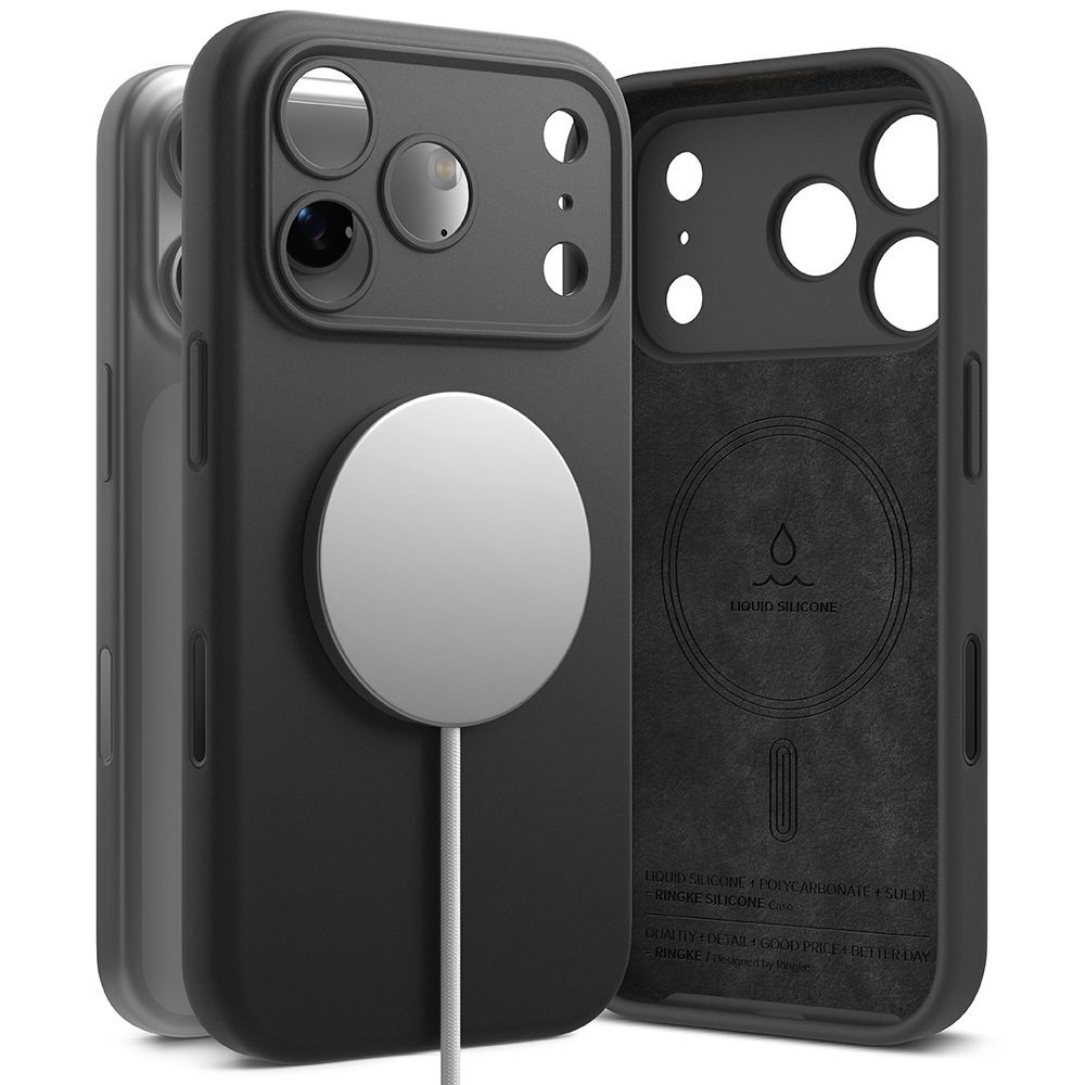 Juodas dėklas "Ringke Silicone Magnetic Magsafe" telefonui Apple iPhone 17 Pro