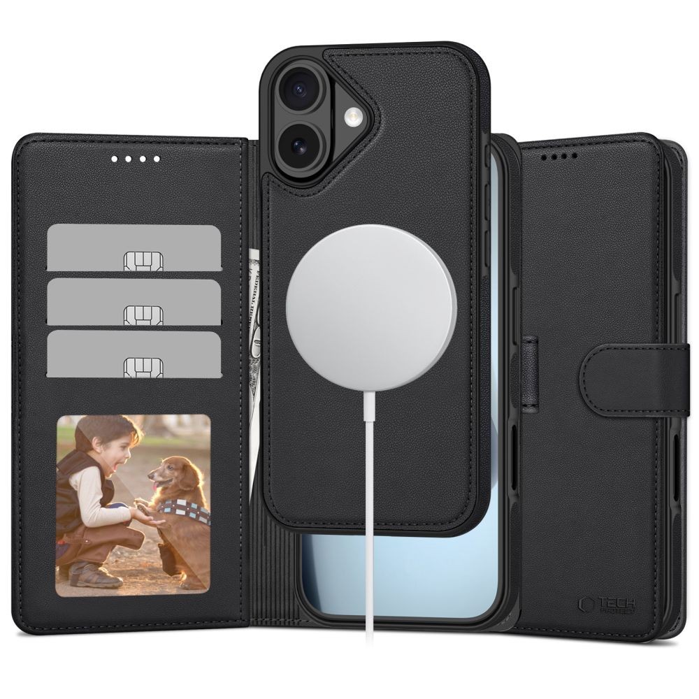 Juodas atverčiamas dėklas "Tech-Protect Wallet Magsafe" telefonui Apple iPhone 17