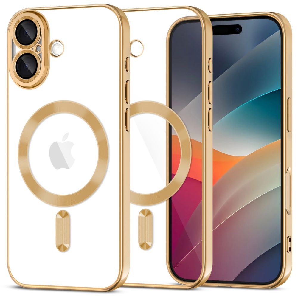 Skaidrus dėklas su satino auksinėmis detalėmis "Tech-Protect Magflex Magsafe" telefonui Apple iPhone 17