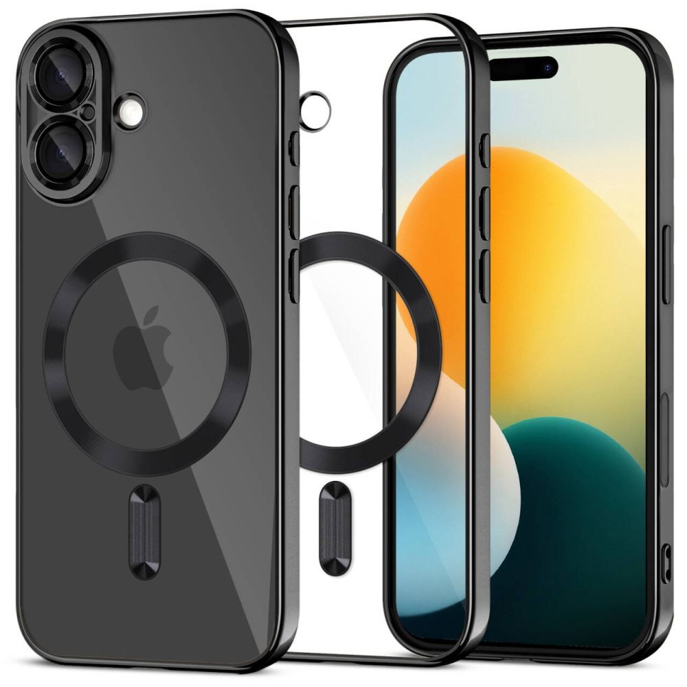 Skaidrus dėklas su satino juodomis detalėmis "Tech-Protect Magflex Magsafe" telefonui Apple iPhone 17