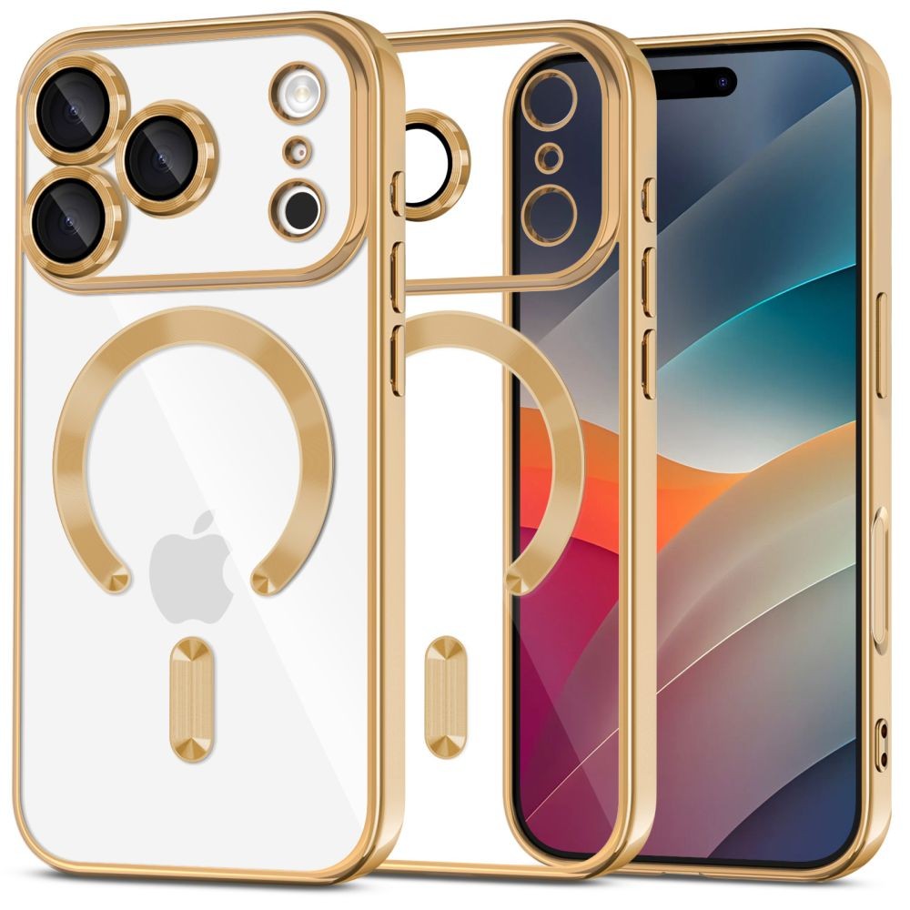 Skaidrus dėklas su satino auksinėmis detalėmis "Tech-Protect Magflex Magsafe" telefonui Apple iPhone 17 Pro Max