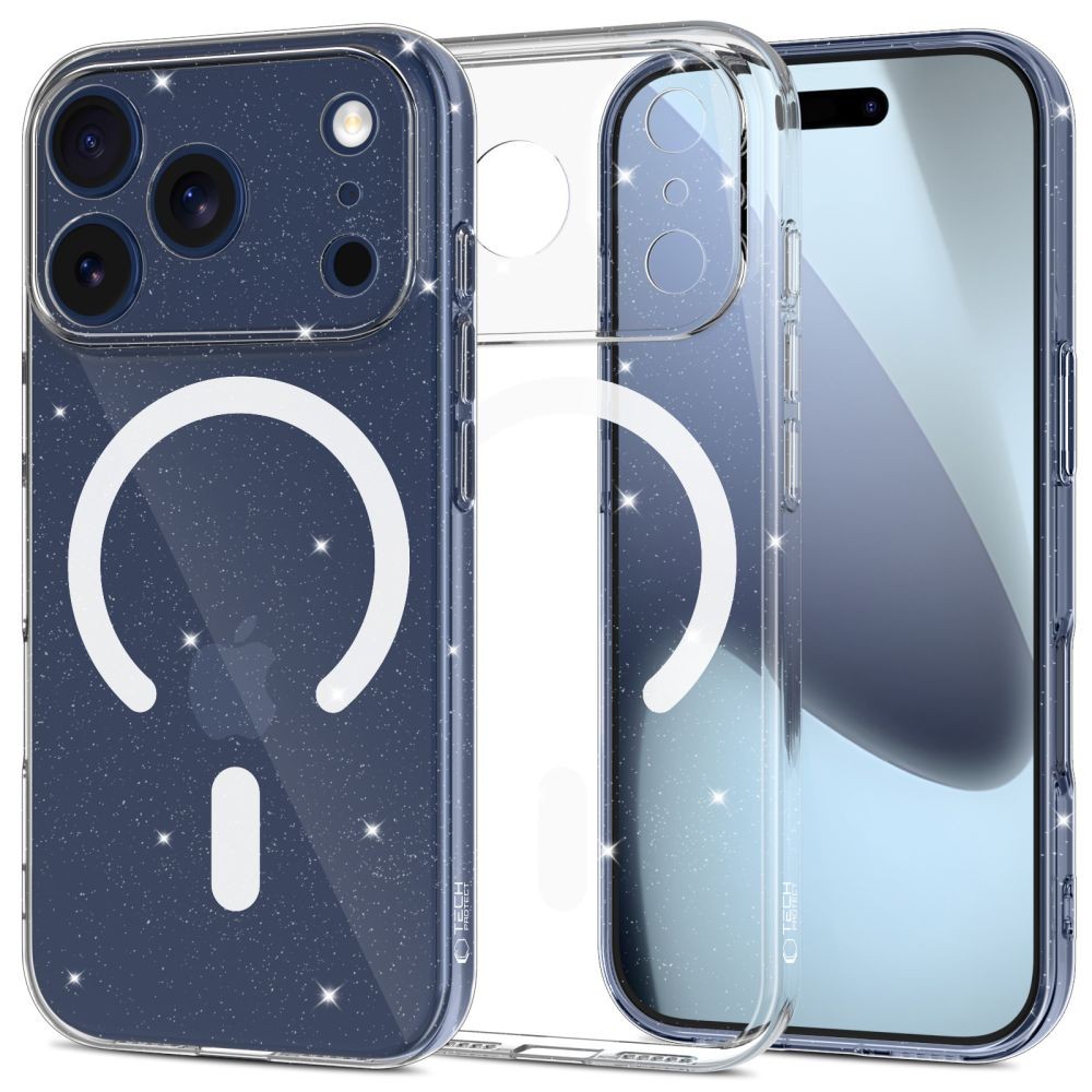 Skaidrus dėklas su blizgučiais "Tech-Protect Flexair Magsafe Glitter" telefonui Apple iPhone 17 Pro