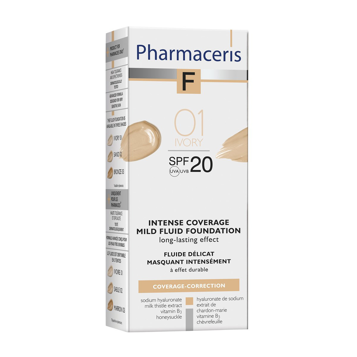 PHARMACERIS F INTENSIVE COVERAGE, intensyviai dengianti pudra, SPF 20, Nr.1, 30 ml
