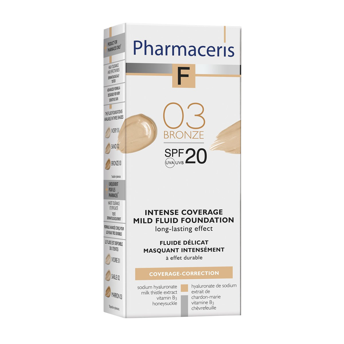 PHARMACERIS F INTENSIVE COVERAGE, intensyviai dengianti pudra, SPF 20, Nr.3, 30 ml