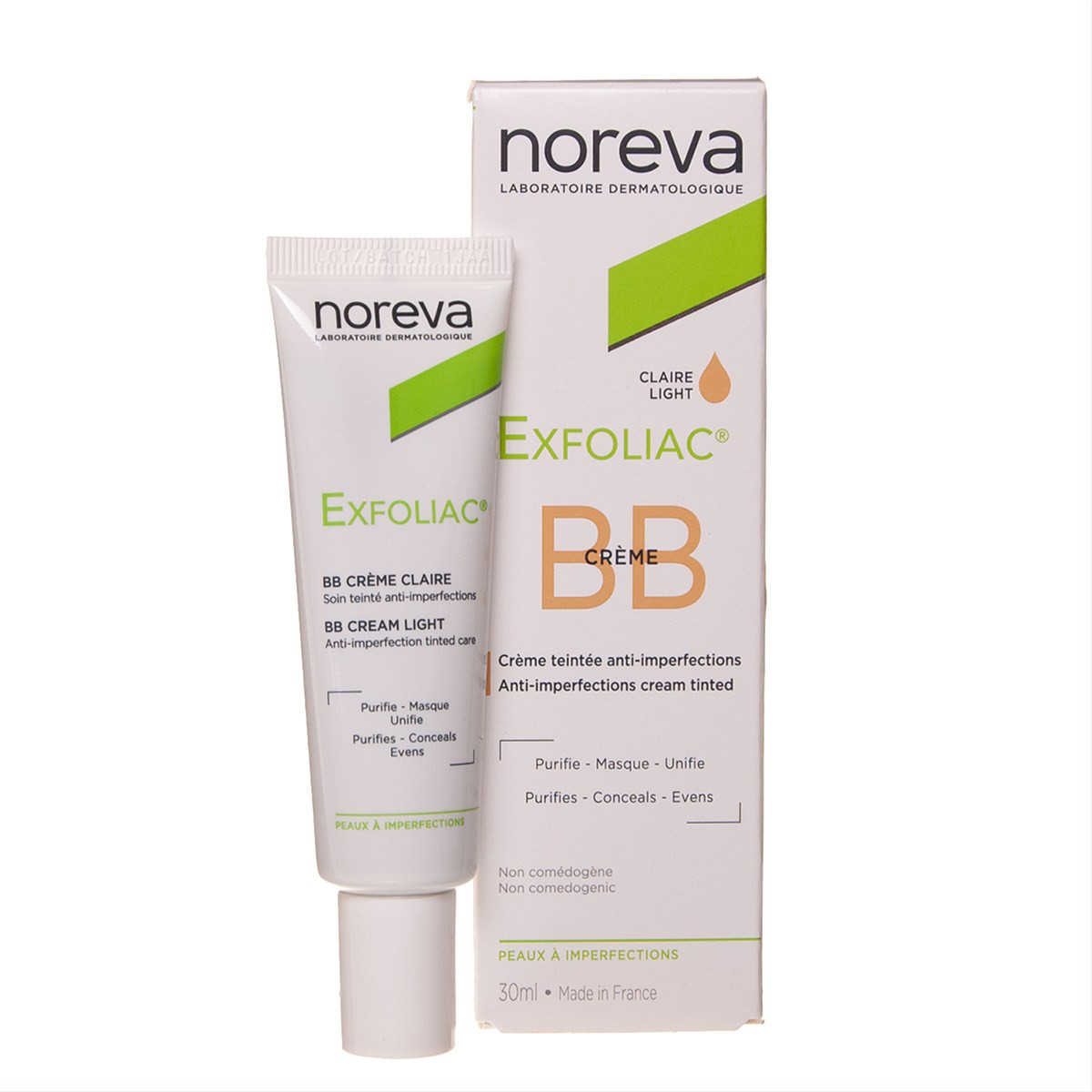 NOREVA EXFOLIAC BB, toninis BB veido kremas, šviesaus atspalvio, 30 ml