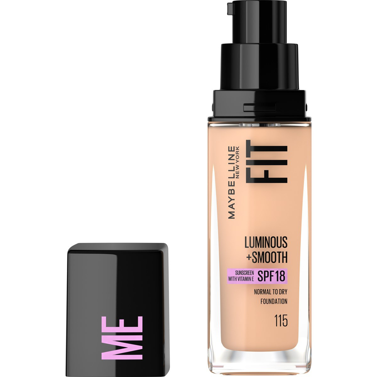MAYBELLINE NEW YORK, FIT ME LUMINOUS + SMOOTH, švytėjimo suteikiantis makiažo pagrindas, 115 Ivory, 30 ml