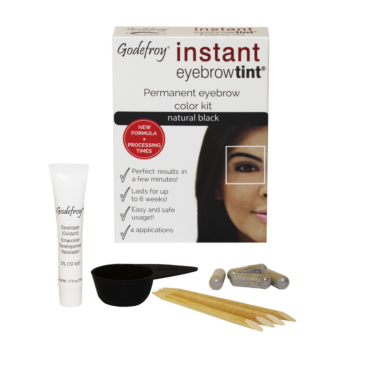 GODEFROY antakių dažymo rinkinys INSTANT EYEBROW TINT, (natural black), natūrali juoda spalva, 1 vnt.