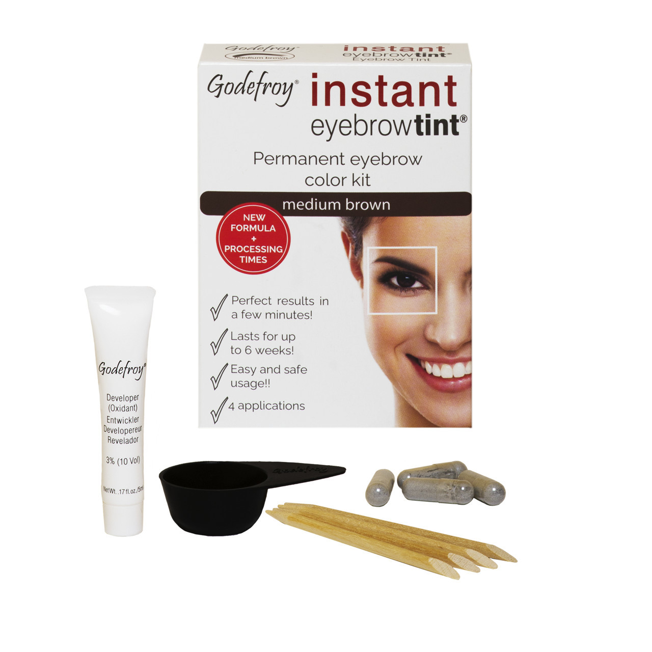GODEFROY antakių dažymo rinkinys INSTANT EYEBROW TINT, (medium brown), ruda spalva, 1 vnt.