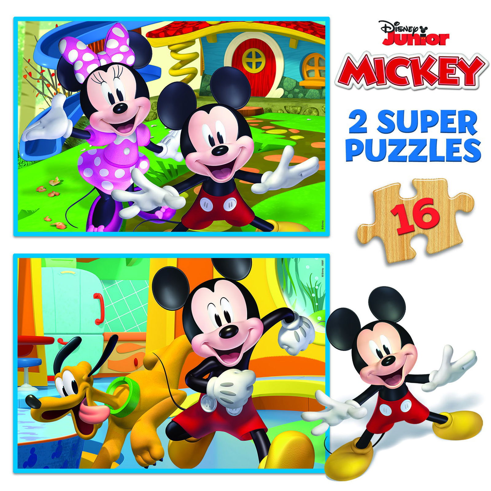 2 medinės dėlionės MICKEY ir MINNIE, 3-4 metų, 2x16 dalių