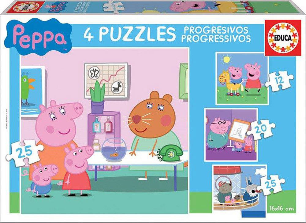 4 dėlionės PEPPA PIG, 12+16+20+25 dalių