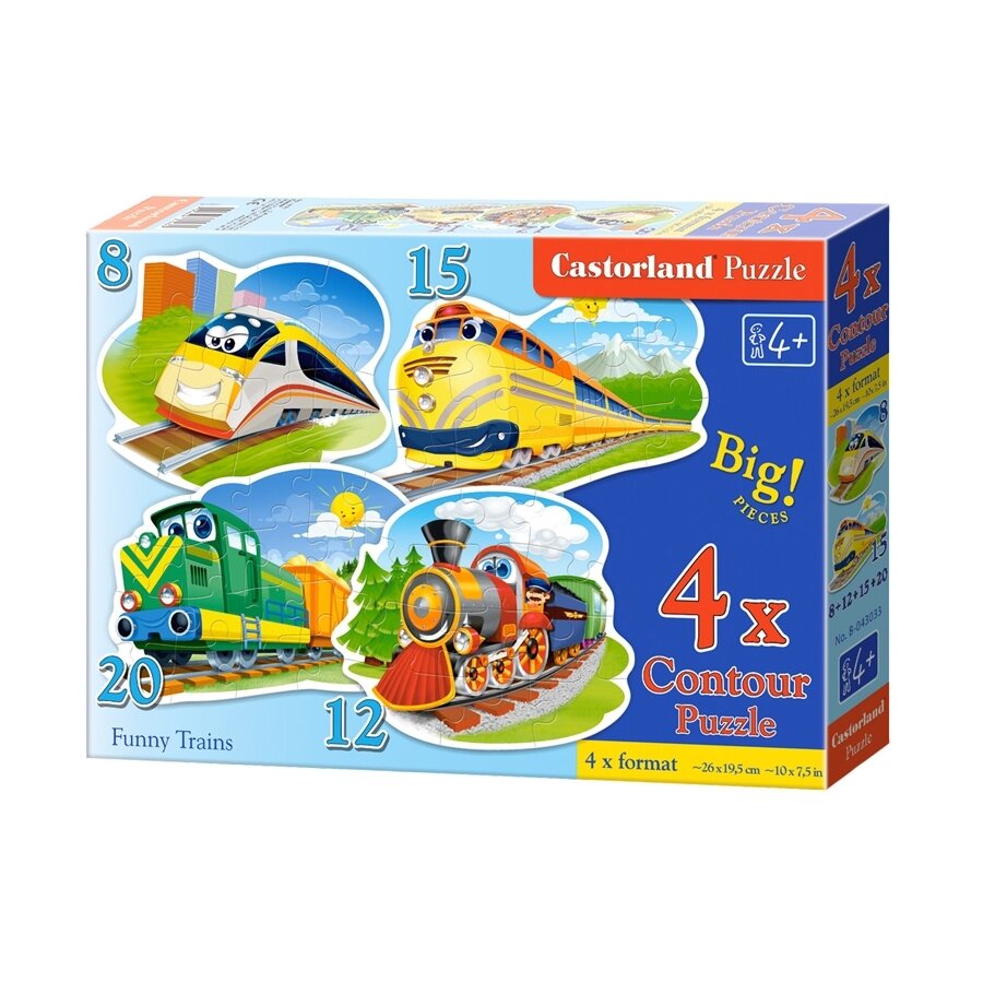 Castorland dėlionė Funny trains  4x CONTUR PUZZLE (8+12+15+20)