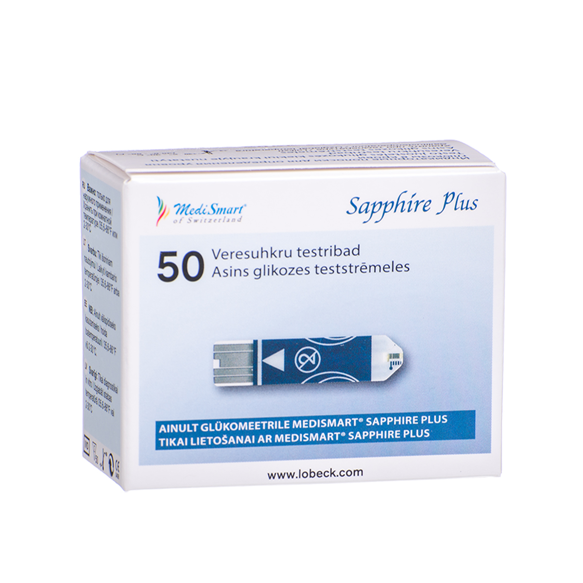 MEDISMART SAPPHIRE BLOOD GLUCOSE TEST STRIP, diagnostinės juostelės (nekalibruojamos), 50 vnt.
