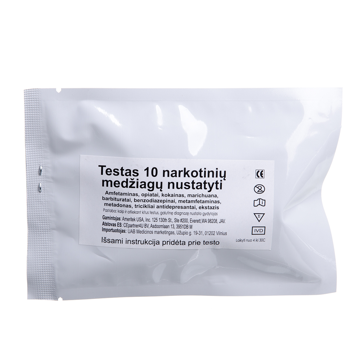 AMERITEK 10, testas 10 narkotinių medžiagų nustatyti