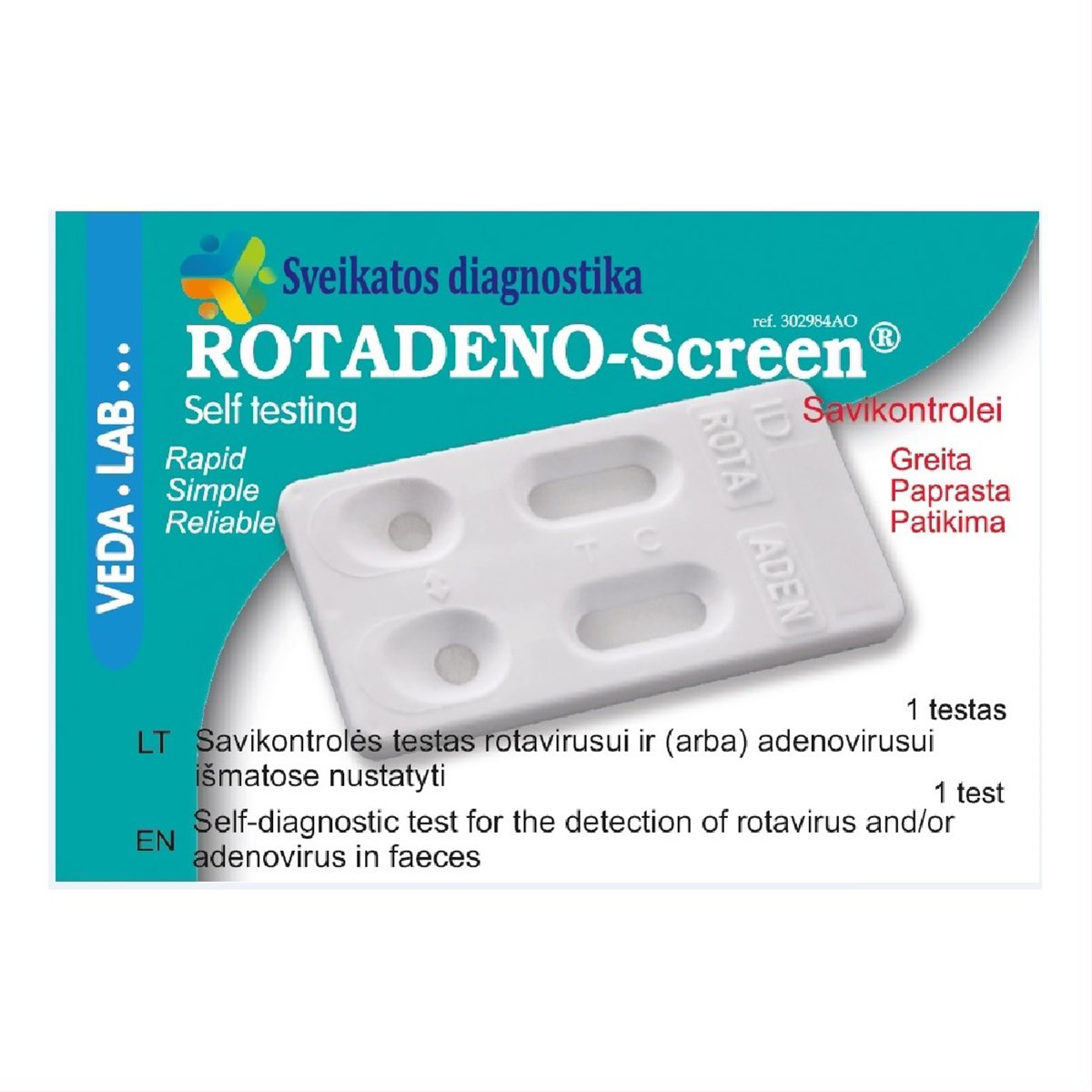 ROTADENO-SCREEN, Rotavirusui ir/ar adenovirusui testas išmatose nustatyti, N1