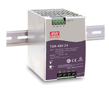 Impulsinis maitinimo šaltinis 24V 20A, 3-fazių, PFC, tvirtinamas ant DIN bėgio, MEAN WELL