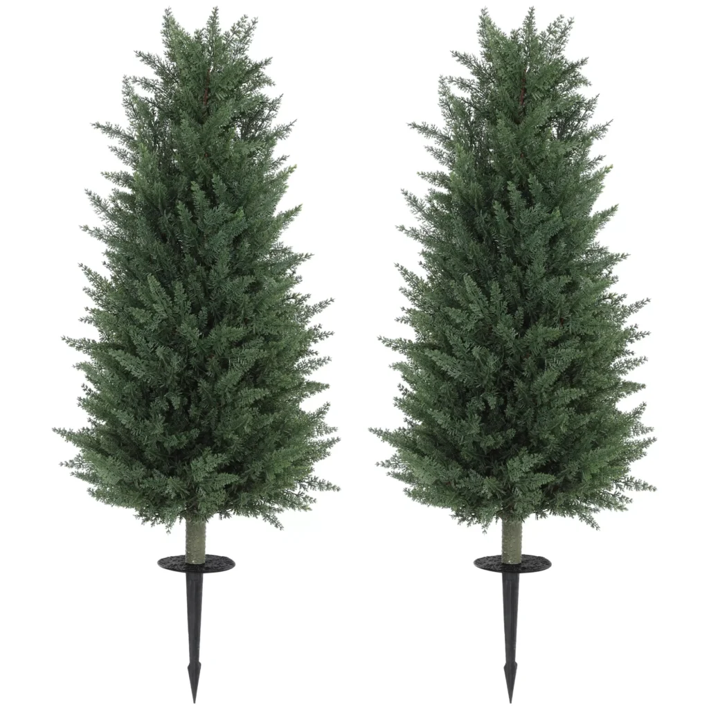 HOMCOM dirbtinis kiparisas, 2 vnt., su žemės smaigaliu, 100 cm, plastikas, dirbtinis augalas, dirbtinis medis, kaip tikras dekoras biurui, svetainei, miegamajam, sodui