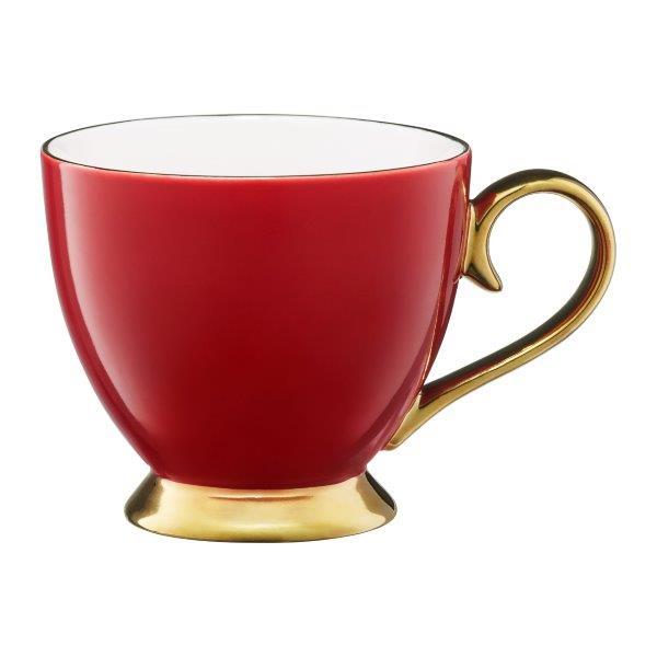 Puodelis AMBITION ROYAL, porcelianas, dekoruotas auksiniu kraštu ir ausele, raudonos sp., 400 ml