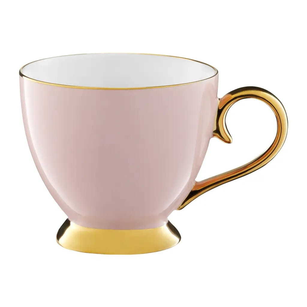 Puodelis AMBITION ROYAL, porcelianas, dekoruotas auksiniu kraštu ir ausele, rožinės sp., 400 ml