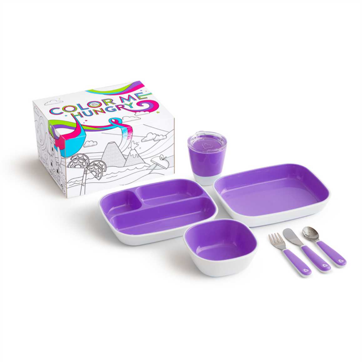 MUNCHKIN indų rinkinys COLOUR ME HUNGRY DINNIN SET, violetinis